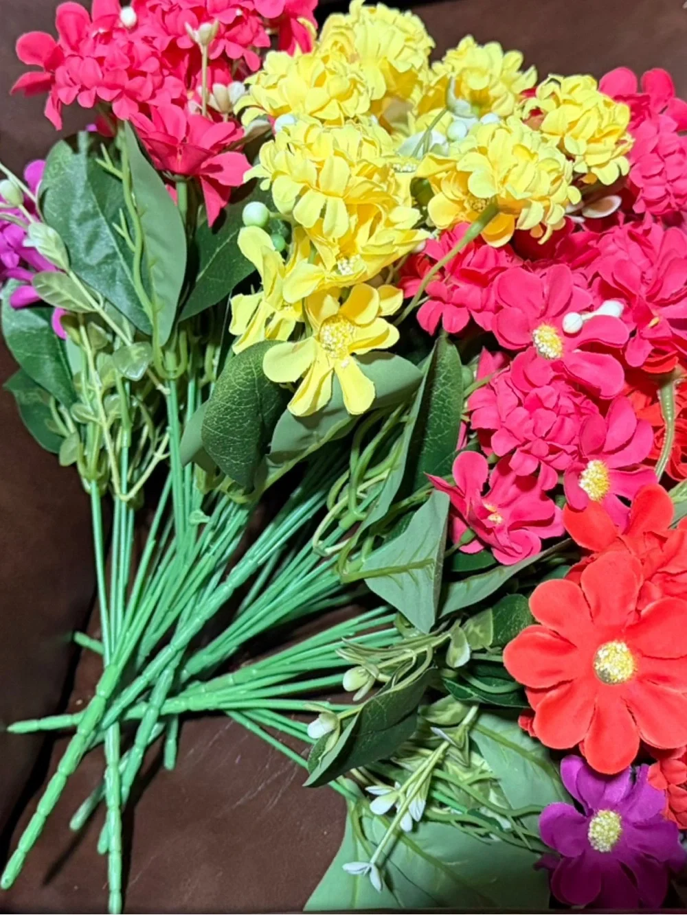 Bright Mixed Artificial Flower Bouquet - Yellow, Pink, Fuchsia